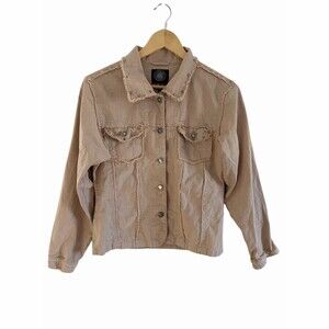 W.W.H.D Women's Jacket Size S Beige Frayed Trim Studded Collar Lightweight